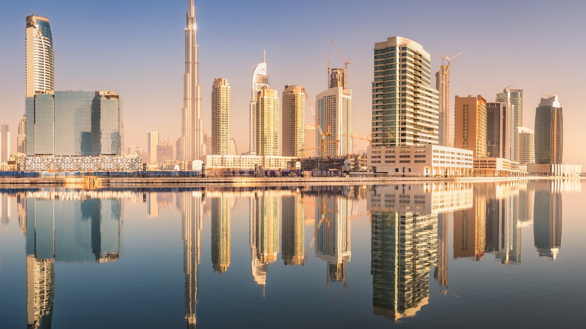 Dubai skyline with Burj Khalifa reflection